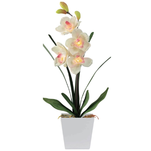 Lampe LED orchidée blanche/jaune artificielle 59 cm - Photo n°1