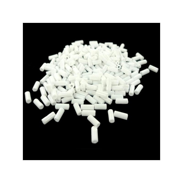 Perles tubes cylindriques en verre (09 x 04 mm) Blanc - Boîte de 15 grs (env. 70 pcs) - Photo n°1