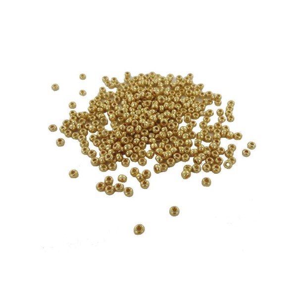 Perles de rocailles en verre 7° (ø 03,5 mm) Coloris doré Métallisé - Boîte de 15 grs - Photo n°1