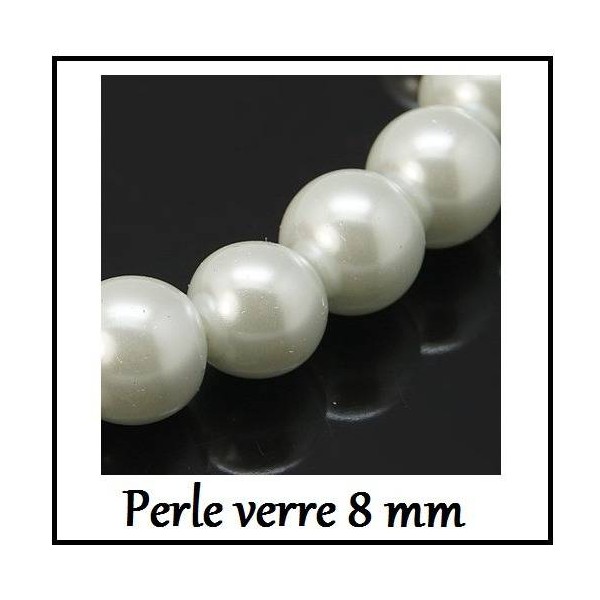 LOT de 100 Perles de culture en Verre 8  mm BLANC NACRE - Photo n°1