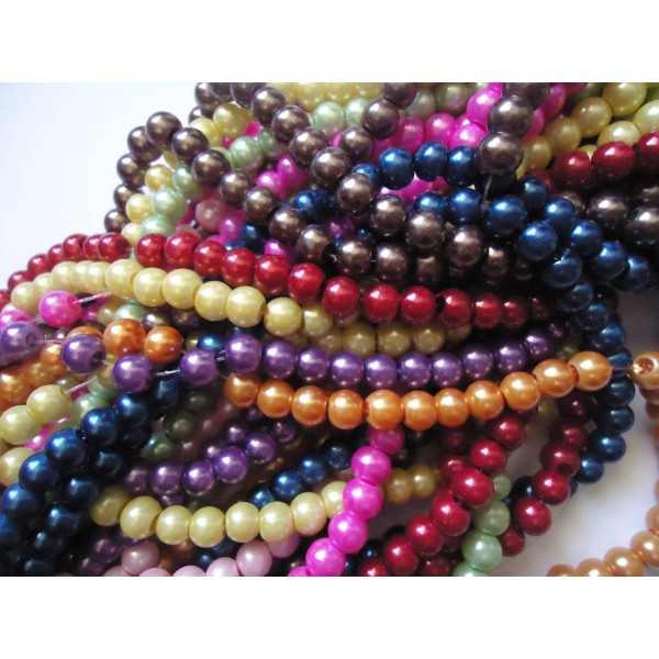 LOT de 280 Perles Verre COLORIS AU CHOIX 6 mm (doré, gris, violet, rouge, vert d'eau) - Photo n°1