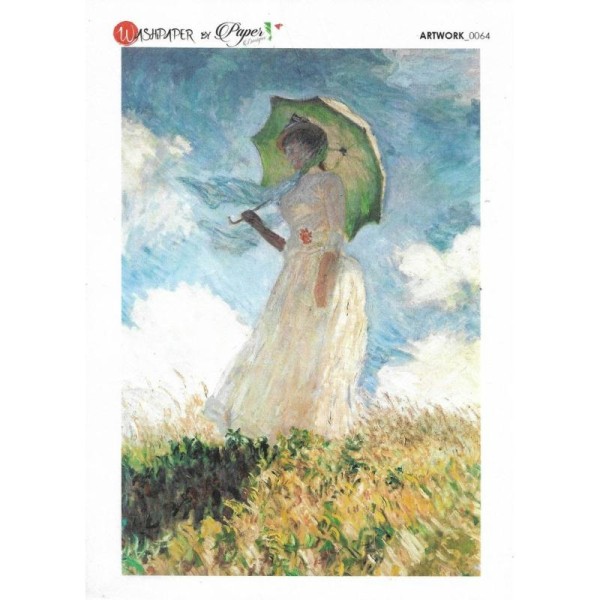 Papier de riz 16x22 cm La femme à l'ombrelle Monet Découpage Collage Scrapbooking Carterie - Photo n°1