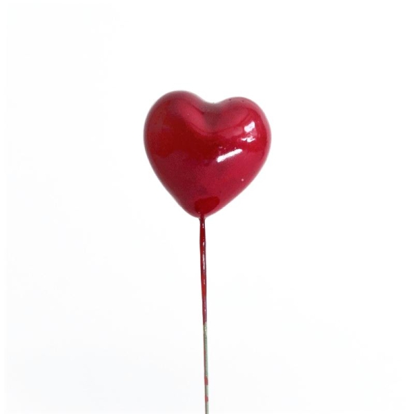 Coeur rouge de décoration sur pic H4xL4xL2.5cm / pique métal H20cm - Photo n°1