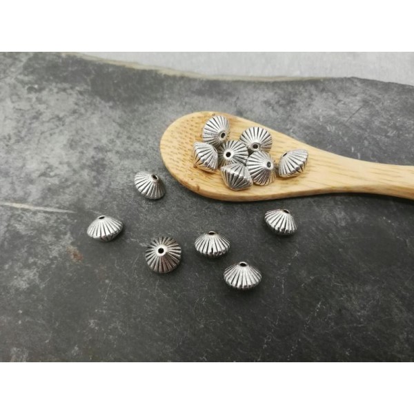 Grandes perles toupies bicone ethnique boho en métal couleur argenté, 7.5x5.5 mm, 10 pcs - Photo n°2