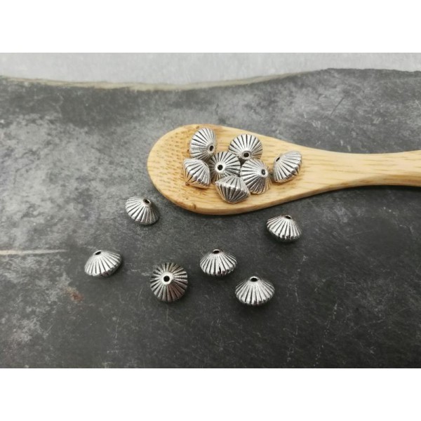 Grandes perles toupies bicone ethnique boho en métal couleur argenté, 7.5x5.5 mm, 10 pcs - Photo n°3
