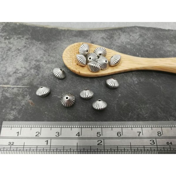Grandes perles toupies bicone ethnique boho en métal couleur argenté, 7.5x5.5 mm, 10 pcs - Photo n°4
