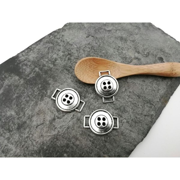 Passe ruban bouton, Passe cuir, Séparateur de perle en bouton, Métal argenté, 25x18 mm - Photo n°2