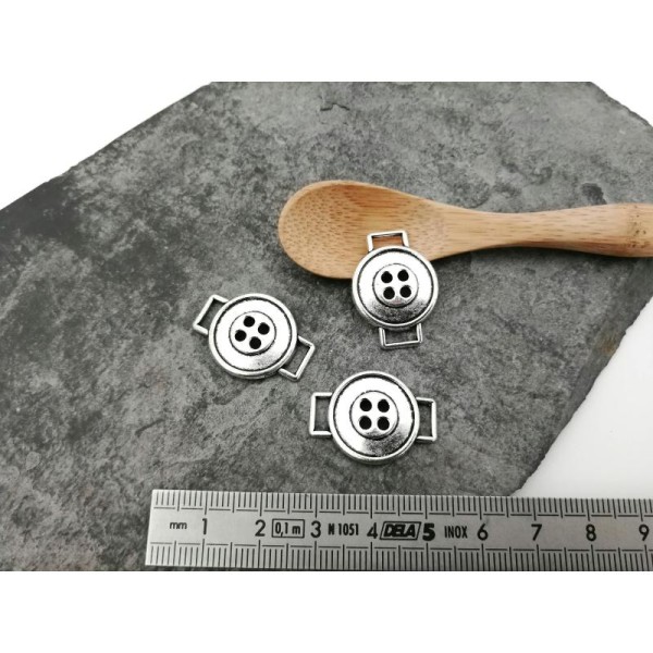 Passe ruban bouton, Passe cuir, Séparateur de perle en bouton, Métal argenté, 25x18 mm - Photo n°3