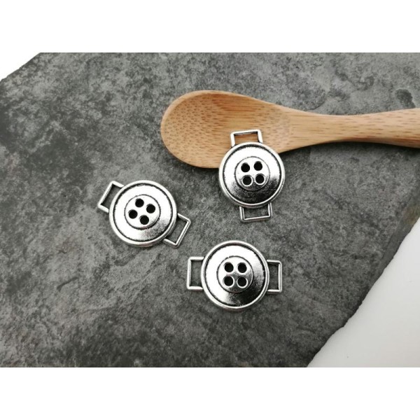 Passe ruban bouton, Passe cuir, Séparateur de perle en bouton, Métal argenté, 25x18 mm - Photo n°1