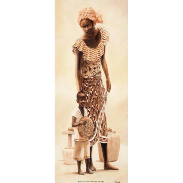 Image 3D Femme - Femme africaine et enfant en sépia 20x50cm - Photo n°1