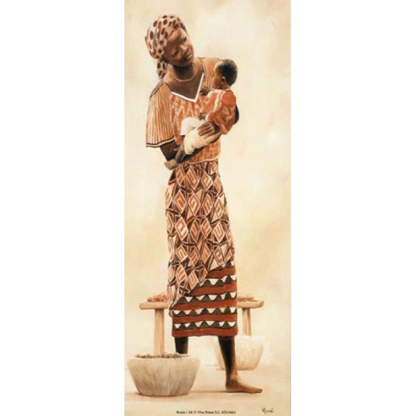 Image 3D Femme - Femme africaine et son bébé en sépia - Photo n°1