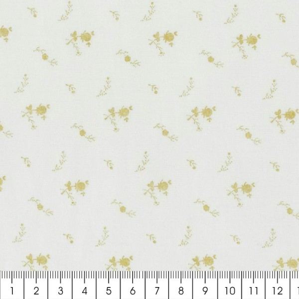 Tissu double gaze de coton - Fleurs dorées sur Fond blanc - Par 10 cm (sur mesure) - Photo n°2