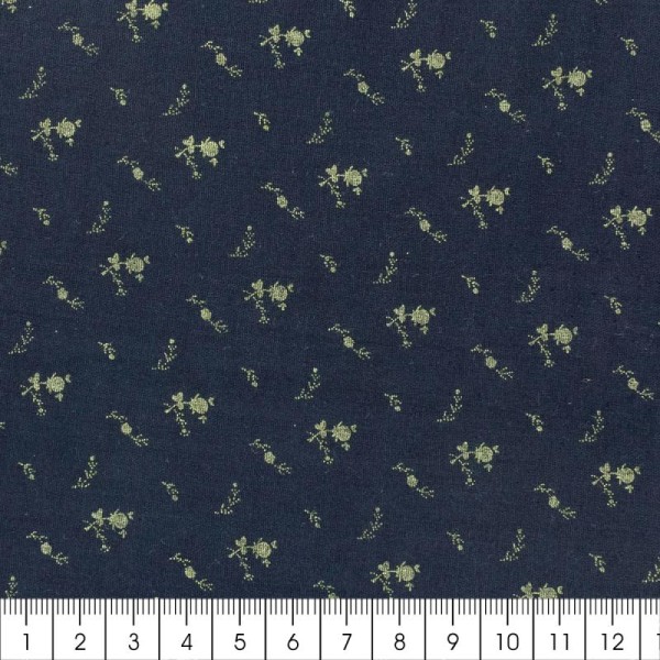 Tissu double gaze de coton - Fleurs dorées sur Fond bleu marine - Par 10 cm (sur mesure) - Photo n°2