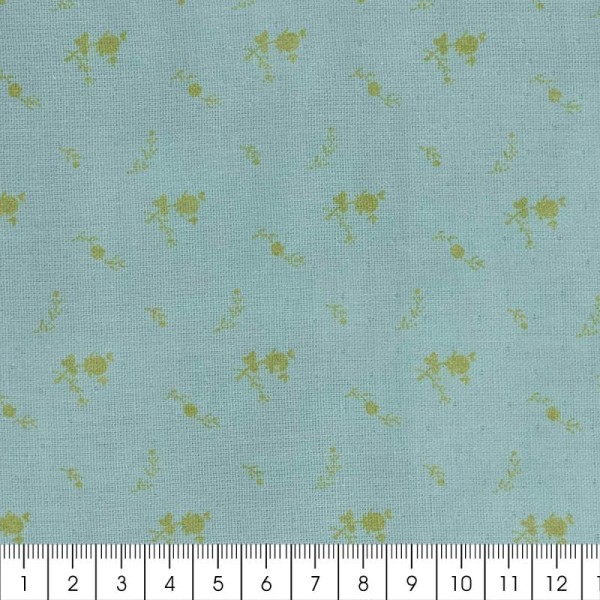 Tissu double gaze de coton - Fleurs dorées sur Fond vert de gris - Par 10 cm (sur mesure) - Photo n°3