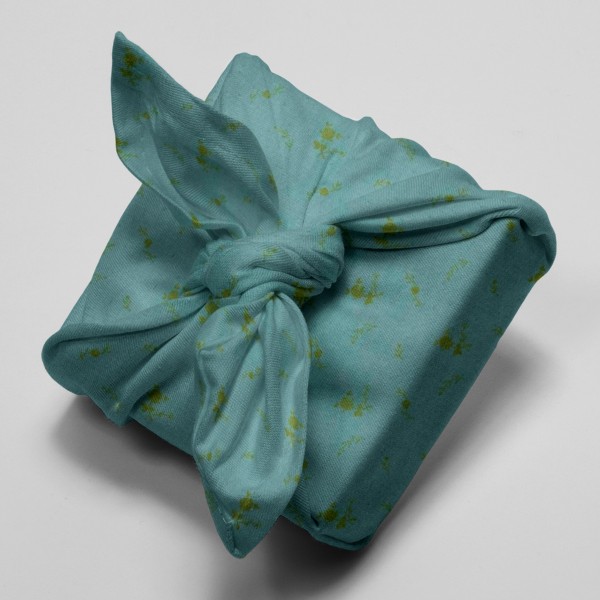 Tissu double gaze de coton - Fleurs dorées sur Fond vert de gris - Par 10 cm (sur mesure) - Photo n°4