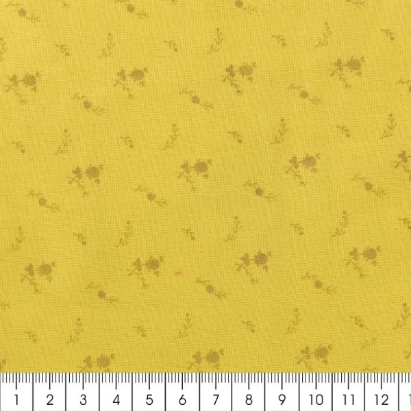 Tissu double gaze de coton - Fleurs dorées sur Fond jaune curry - Par 10 cm (sur mesure) - Photo n°2