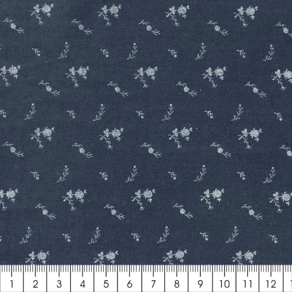 Tissu double gaze de coton - Fleurs argentées sur Fond bleu marine - Par 10 cm (sur mesure) - Photo n°2