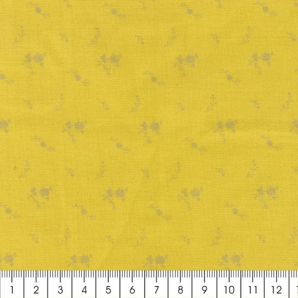 Tissu double gaze de coton - Fleurs argentées sur Fond jaune curry - Par 10 cm (sur mesure) - Photo n°2
