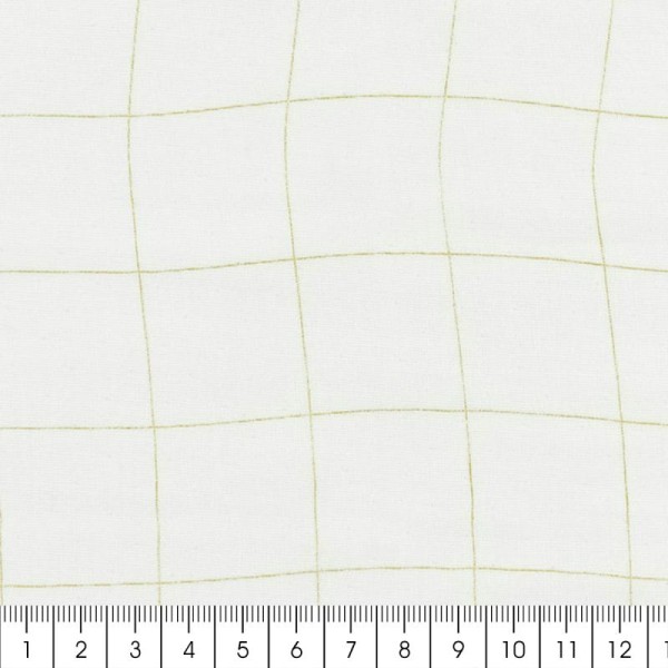 Tissu double gaze de coton - carreaux dorés sur Fond blanc - Par 10 cm (sur mesure) - Photo n°2