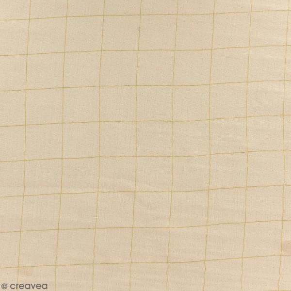 Tissu double gaze de coton - carreaux dorés sur Fond nude - Par 10 cm (sur mesure) - Photo n°1