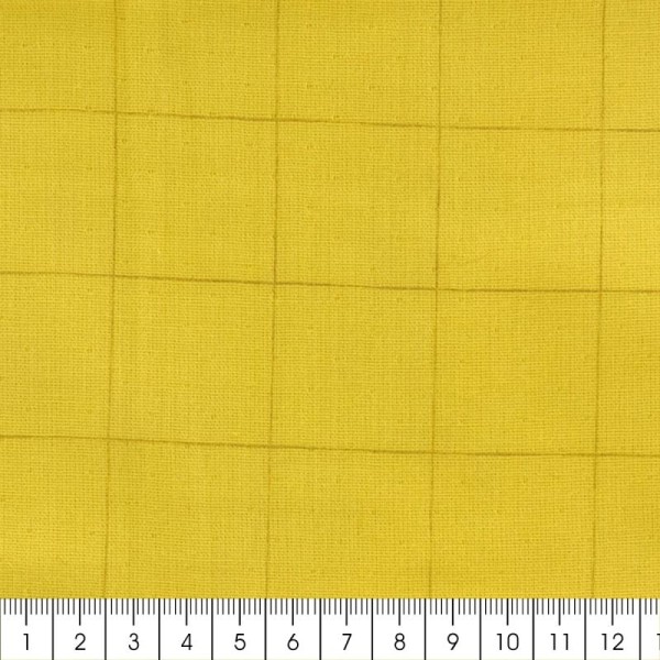 Tissu double gaze de coton - carreaux dorés sur Fond jaune curry - Par 10 cm (sur mesure) - Photo n°2