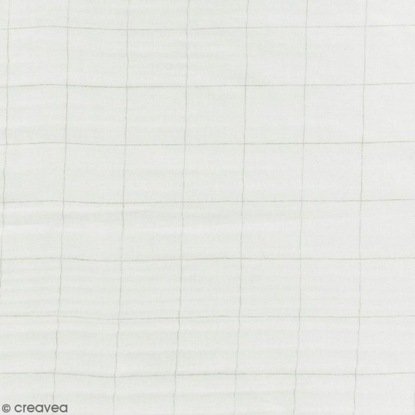 Tissu double gaze de coton - carreaux argentés sur Fond blanc - Par 10 cm (sur mesure) - Photo n°1