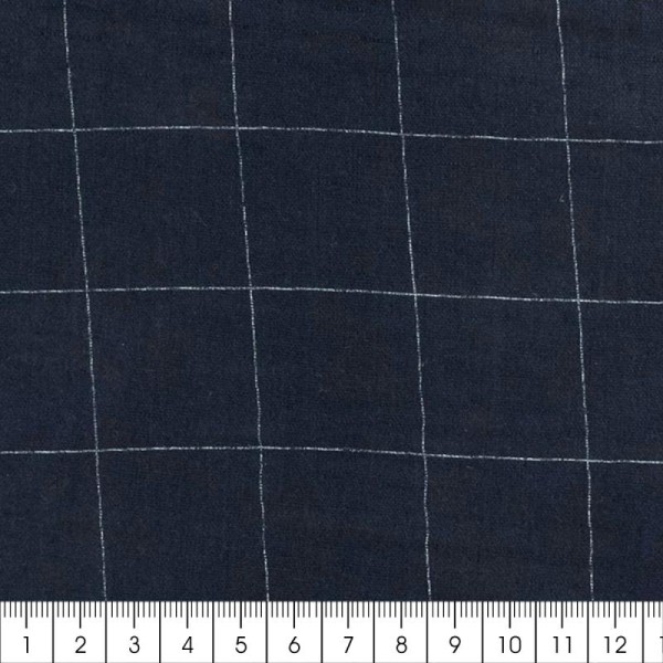 Tissu double gaze de coton - carreaux argentés sur Fond bleu marine - Par 10 cm (sur mesure) - Photo n°2
