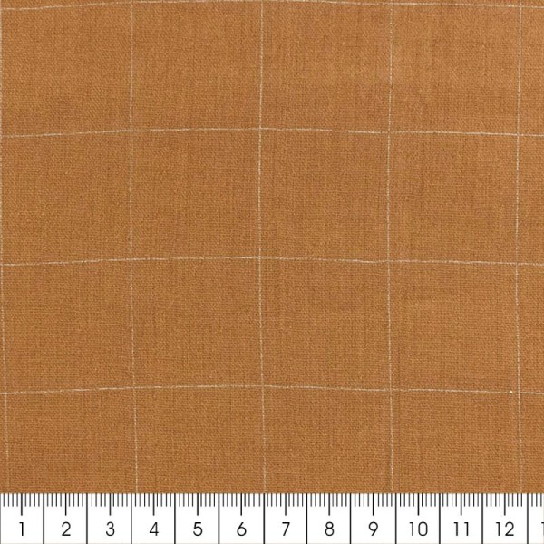 Tissu double gaze de coton - carreaux argentés sur Fond camel - Par 10 cm (sur mesure) - Photo n°2