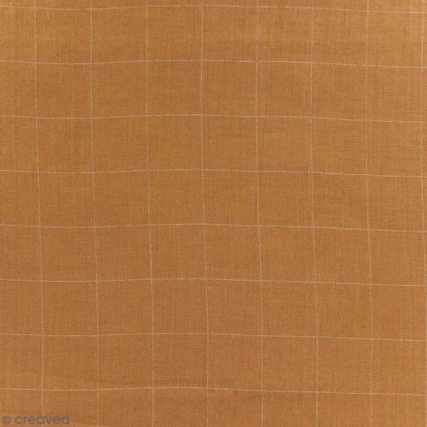 Tissu double gaze de coton - carreaux argentés sur Fond camel - Par 10 cm (sur mesure) - Photo n°1
