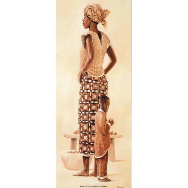 Image 3D Femme - Femme africaine et enfant de dos en sépia - Photo n°1
