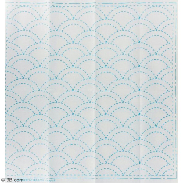 Coupon de tissu Blanc Sashiko pré-imprimé - Seikaiha (vague) - 31 x 31 cm - Photo n°2