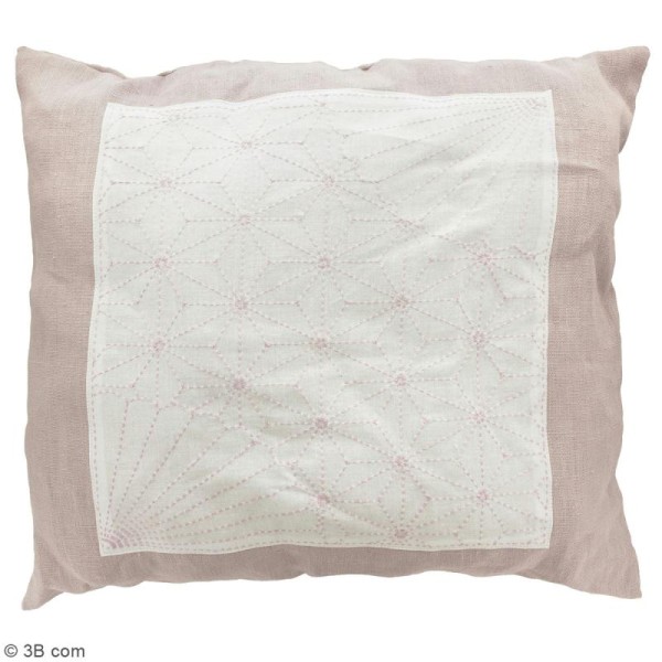 Coupon de tissu Blanc Sashiko pré-imprimé - Asanoha (feuille de lin) coin fleur - 31 x 31 cm - Photo n°3