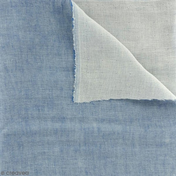 Tissu double gaze Chambray - Bleu - Par 10 cm (sur mesure) - Photo n°1
