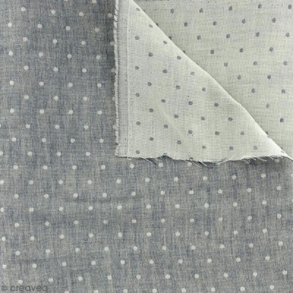 Tissu double gaze Chambray - Pois bleus foncé - Par 10 cm (sur mesure) - Photo n°1