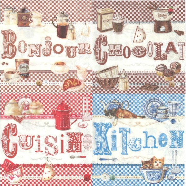 4 Serviettes en papier Cuisine Bonjour Chocolat Format Lunch - Photo n°1