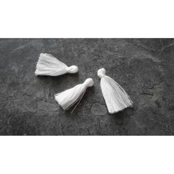 3 cm, Pendentifs pompons frange coton blanc, Pompon sac porte clé bijoux, 5 pcs - Photo n°2