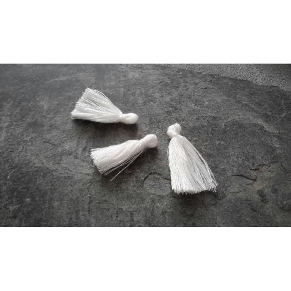 3 cm, Pendentifs pompons frange coton blanc, Pompon sac porte clé bijoux, 5 pcs - Photo n°1