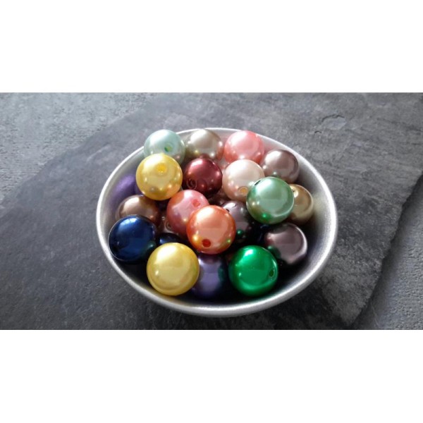 Grandes perles intercalaires rondes type perles de nacre multicolore, 12 mm, 15 pcs - Photo n°2