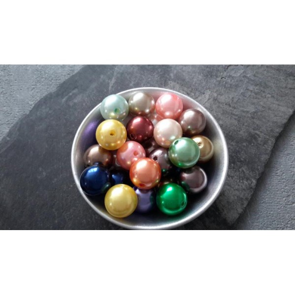 Grandes perles intercalaires rondes type perles de nacre multicolore, 12 mm, 15 pcs - Photo n°3
