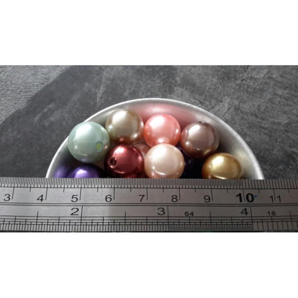 Grandes perles intercalaires rondes type perles de nacre multicolore, 12 mm, 15 pcs - Photo n°4