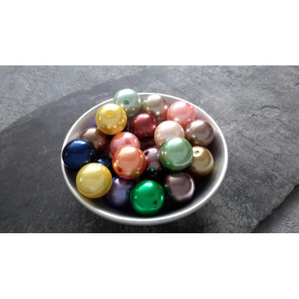 Grandes perles intercalaires rondes type perles de nacre multicolore, 12 mm, 15 pcs - Photo n°1