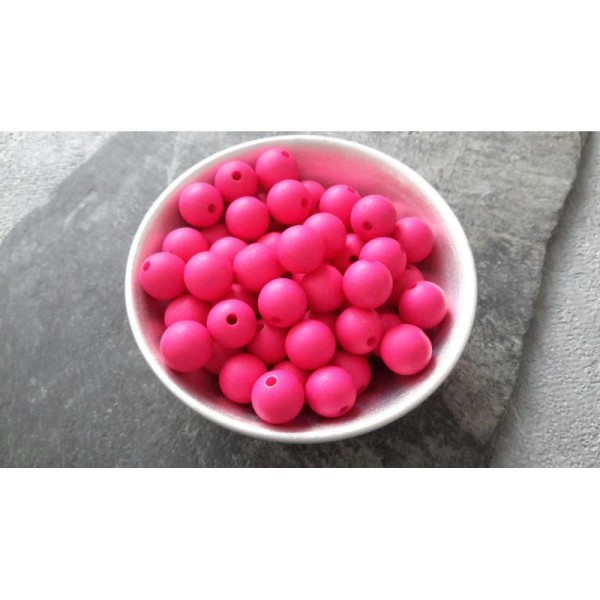 Perles intercalaires rondes rose fluo en acrylique shamballa, 8 mm, 10 pcs - Photo n°2