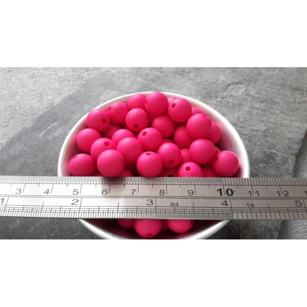 Perles intercalaires rondes rose fluo en acrylique shamballa, 8 mm, 10 pcs - Photo n°3