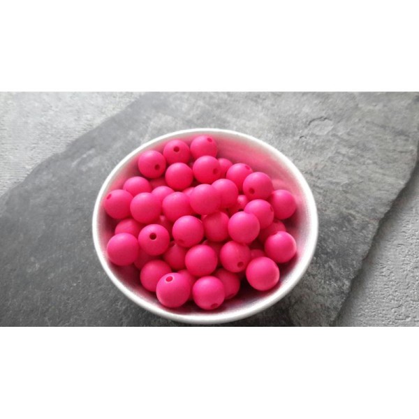 Perles intercalaires rondes rose fluo en acrylique shamballa, 8 mm, 10 pcs - Photo n°1