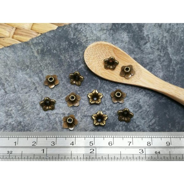 20 pcs, Coupelles cones embouts perles fleurs, bronze antique, 9 mm - Photo n°3