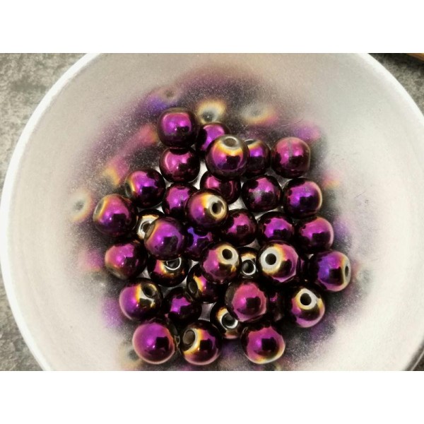 Perles hématite, Perles pierre fine, Violet métalisé, 10 mm, 5 pcs - Photo n°4