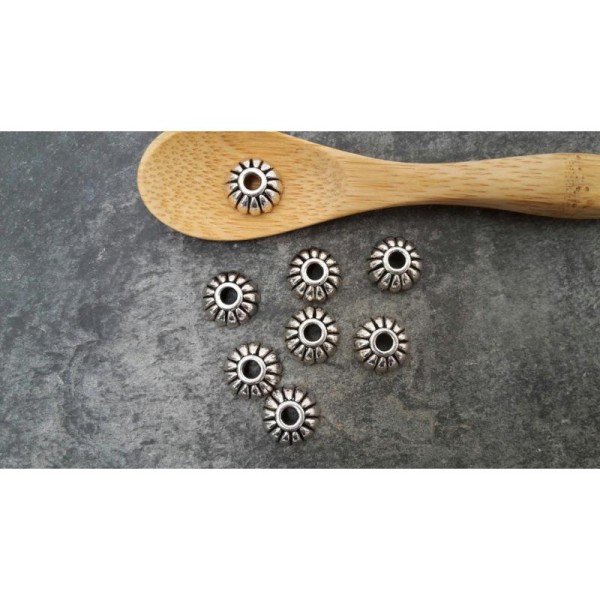 Calottes ethnique, Coupelles fleur, Embouts pour perles, Métal argenté, 9.5 x 2 mm - Photo n°1