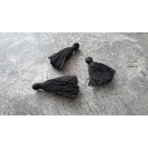 3 cm, Pendentifs pompons frange coton noir, Pompon sac porte clé bijoux, 5 pcs - Photo n°2