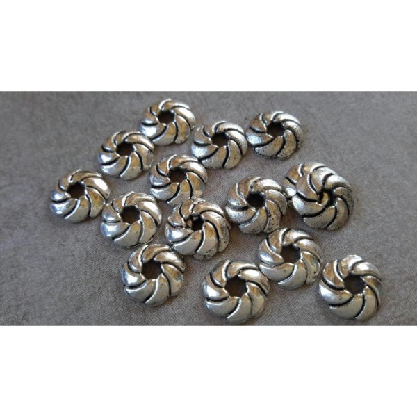 Coupelles corde ethnique, Embouts perles, Calottes Métal argenté, 9 x 2 mm, 20 pcs - Photo n°2