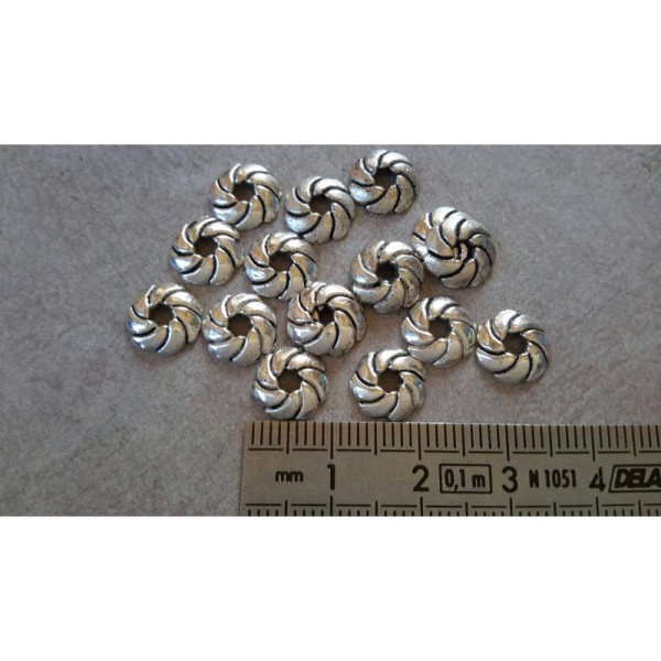Coupelles corde ethnique, Embouts perles, Calottes Métal argenté, 9 x 2 mm, 20 pcs - Photo n°3